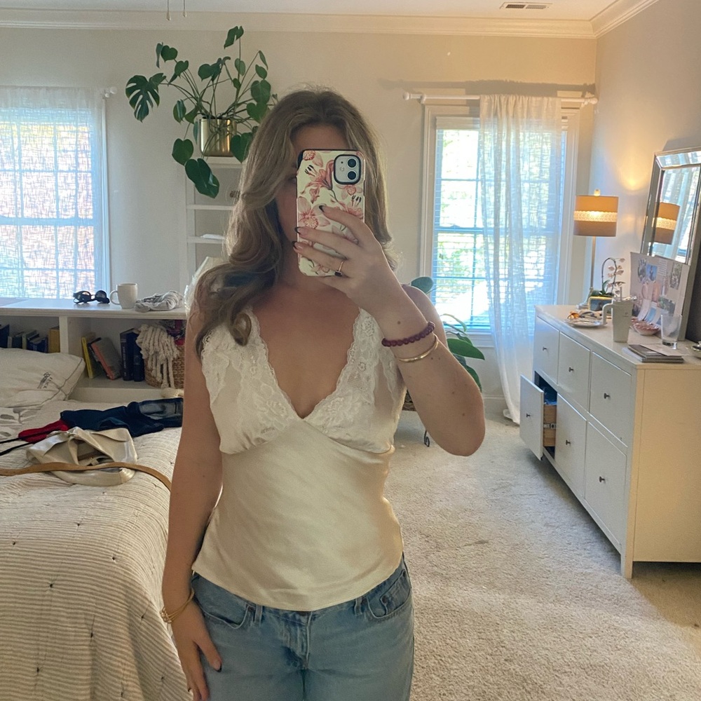 Lulu's Cream Lace Trim Top